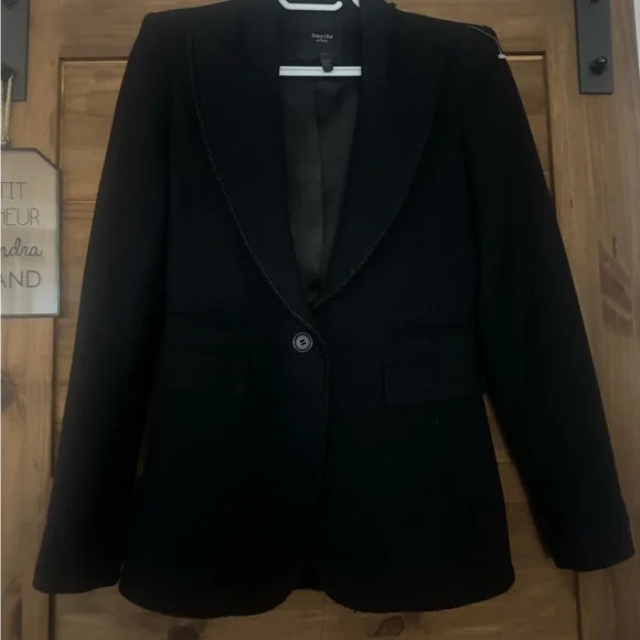 Smythe Black One Button Blazer les vestes size 2 long shawl coller blazer - Picture 4 of 13